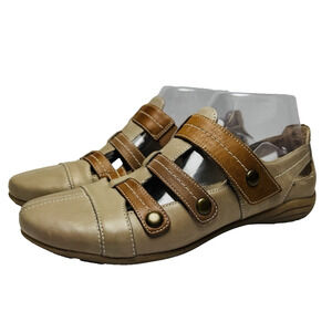Remonte Flats Comfort Shoes Womens Sz EU 37 Taupe Brown Leather Strappy Slip On